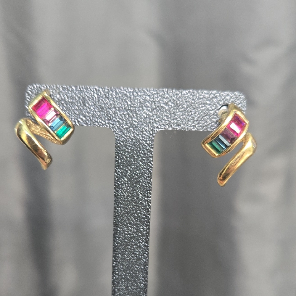 Vintage Gold-tone Multi-Stone Earrings
